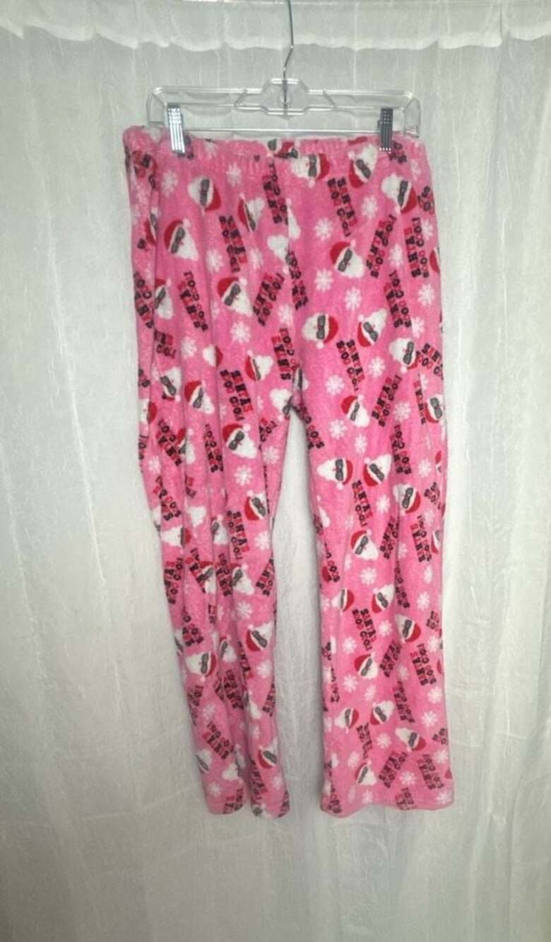 Just Love Santa's Cool Pink Plush Fleece Pajama Pants Size XL